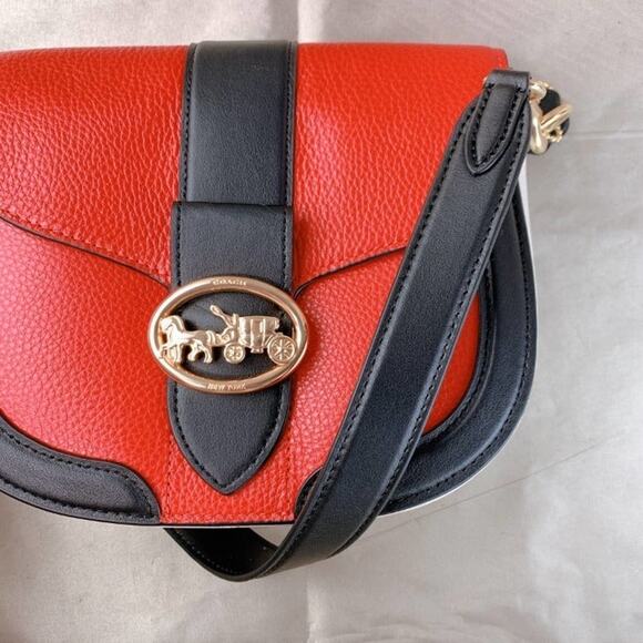 COACH Georgie Saddle Bag In Signature Canvas C3596 IM/Bright Poppy Multi - Picture 2 of 6